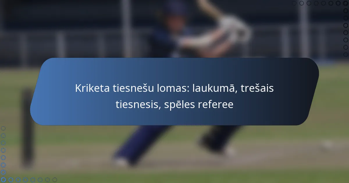 Kriketa tiesnešu lomas: laukumā, trešais tiesnesis, spēles referee